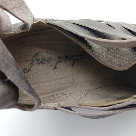 Free People Hybrid Metallic Leather Strappy Heel Ankle Boots Size 10 40 Pewter - Picture 9 of 9